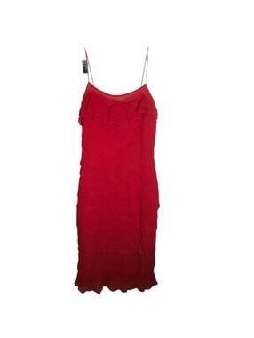 Gilar silk slip dress dress women 2 red ruffled spaghetti strap lined party